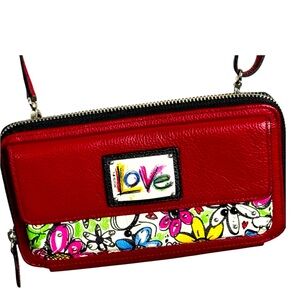 Brighton Love Garden leather phone case/wallet/ crossbody purse, black and red